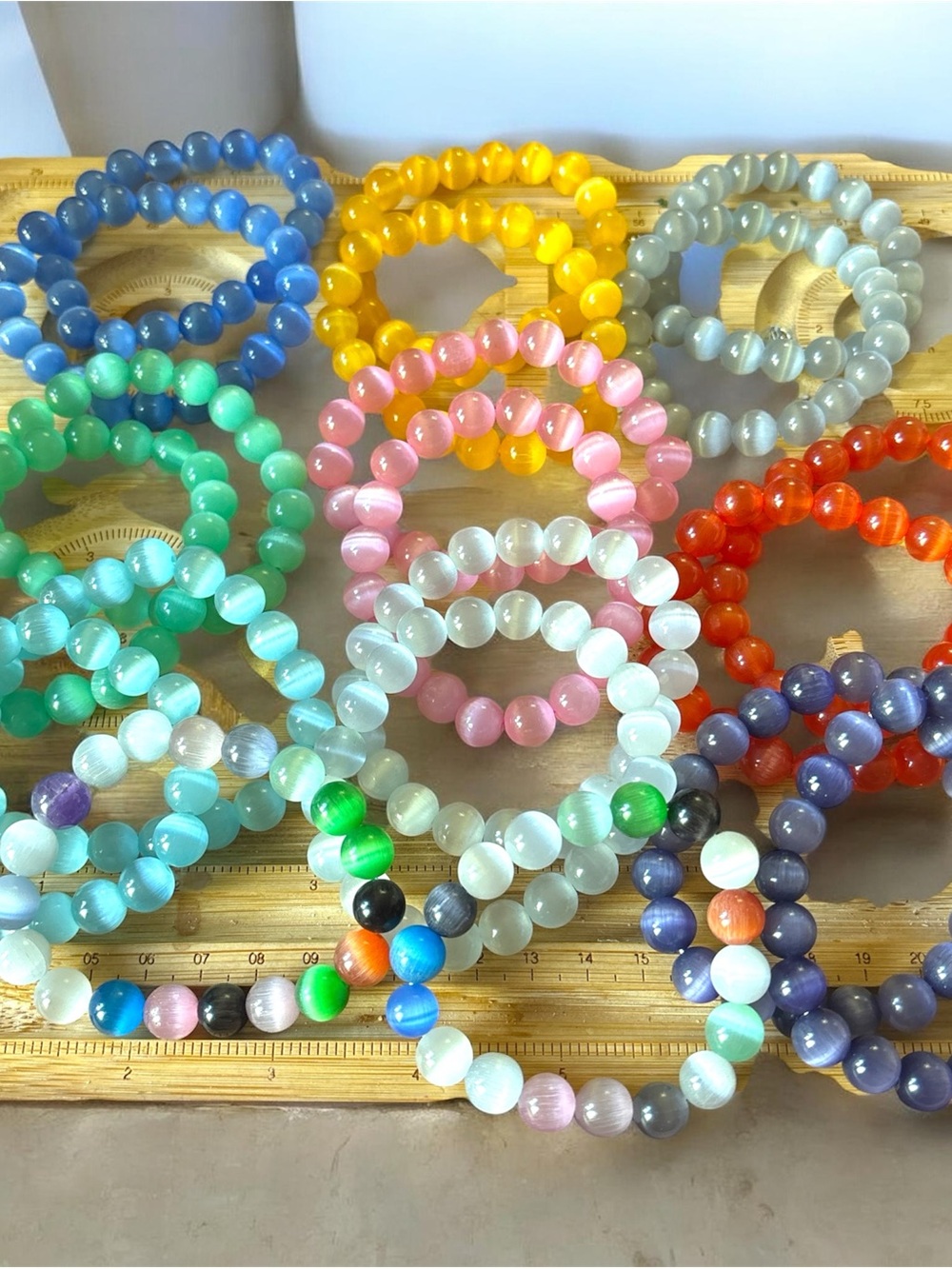 Cat Eye 10mm Beaded Bracelet $25/1 Pink, Blue, Yellow, Green, Red, Gray, Purple